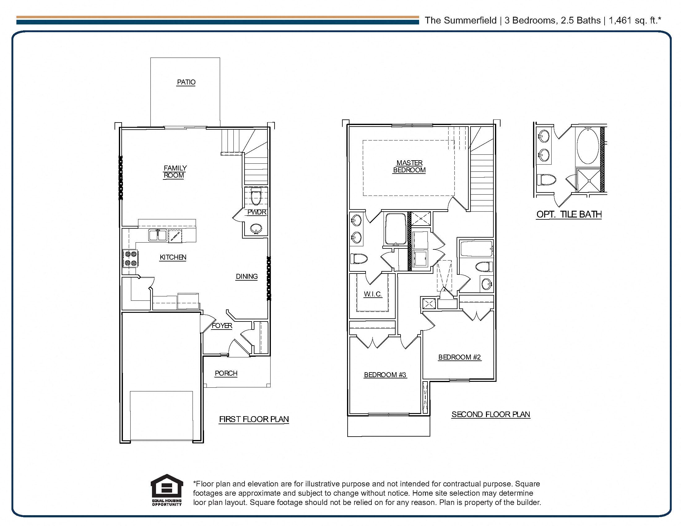 Floor plan for 3 beds, 2.5 baths, 1461 sqft